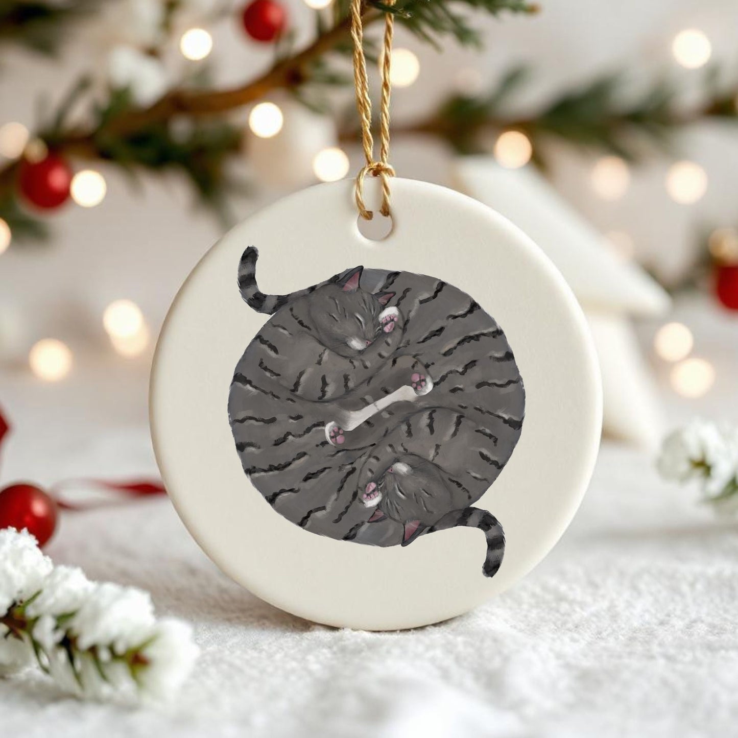 Sleeping Gray Cats Ceramic Ornament - MerikaArt