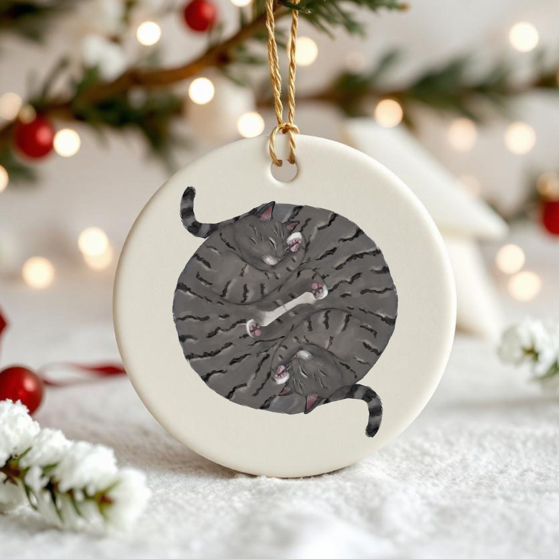 Sleeping Gray Cats Ceramic Ornament - MerikaArt