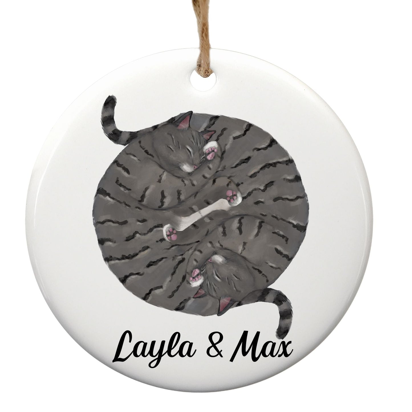 Sleeping Gray Cats Ceramic Ornament - MerikaArt