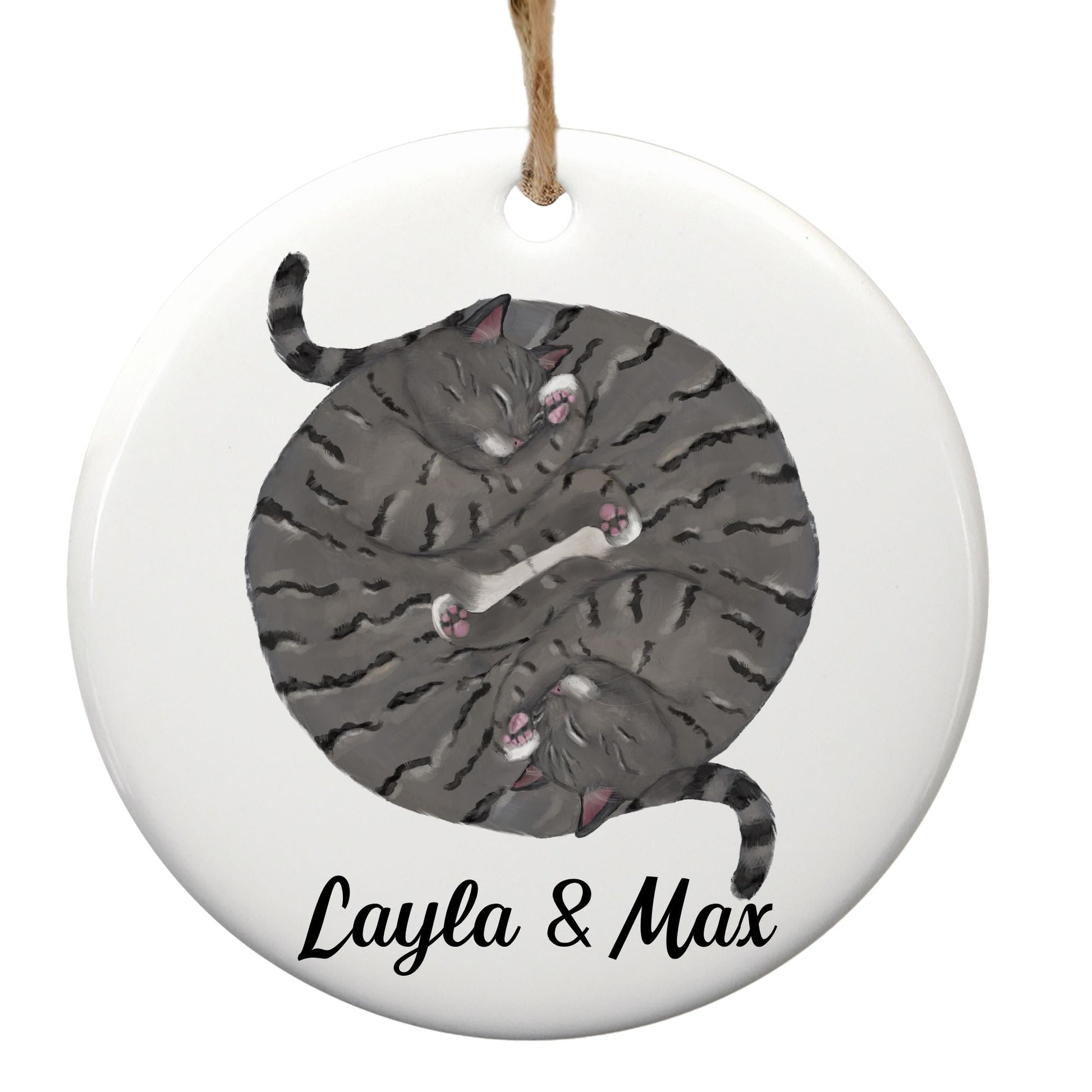 Sleeping Gray Cats Ceramic Ornament - MerikaArt