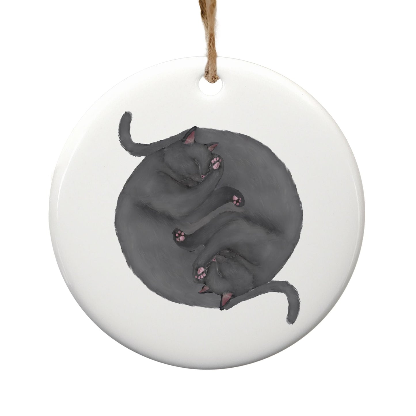 Sleeping Gray Cats Ceramic Ornament - MerikaArt