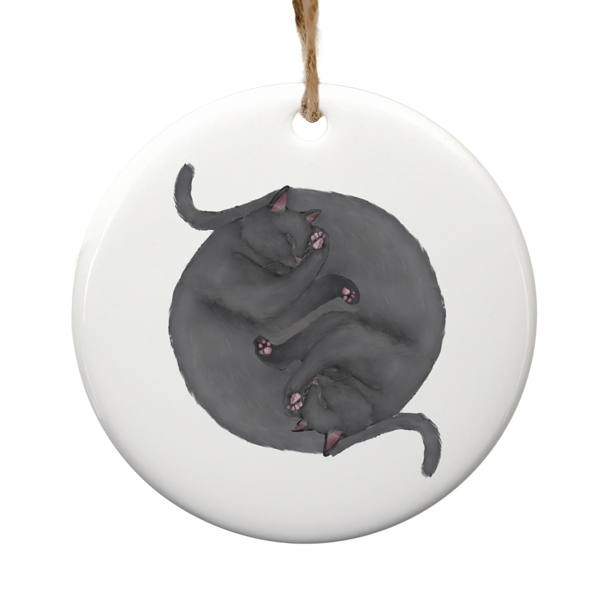 Sleeping Gray Cats Ceramic Ornament - MerikaArt