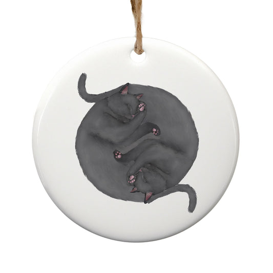Sleeping Gray Cats Ceramic Ornament - MerikaArt