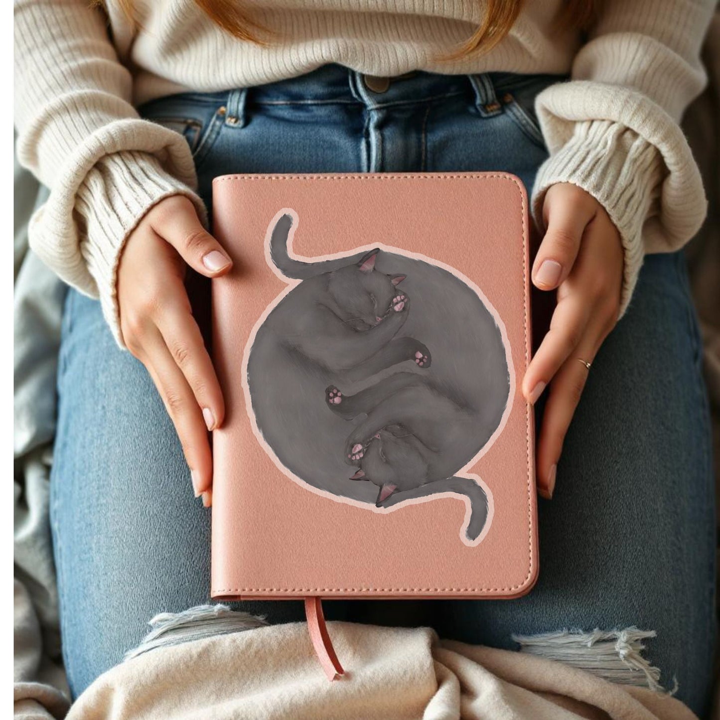 Sleeping Gray Cats Vinyl Sticker - MerikaArt