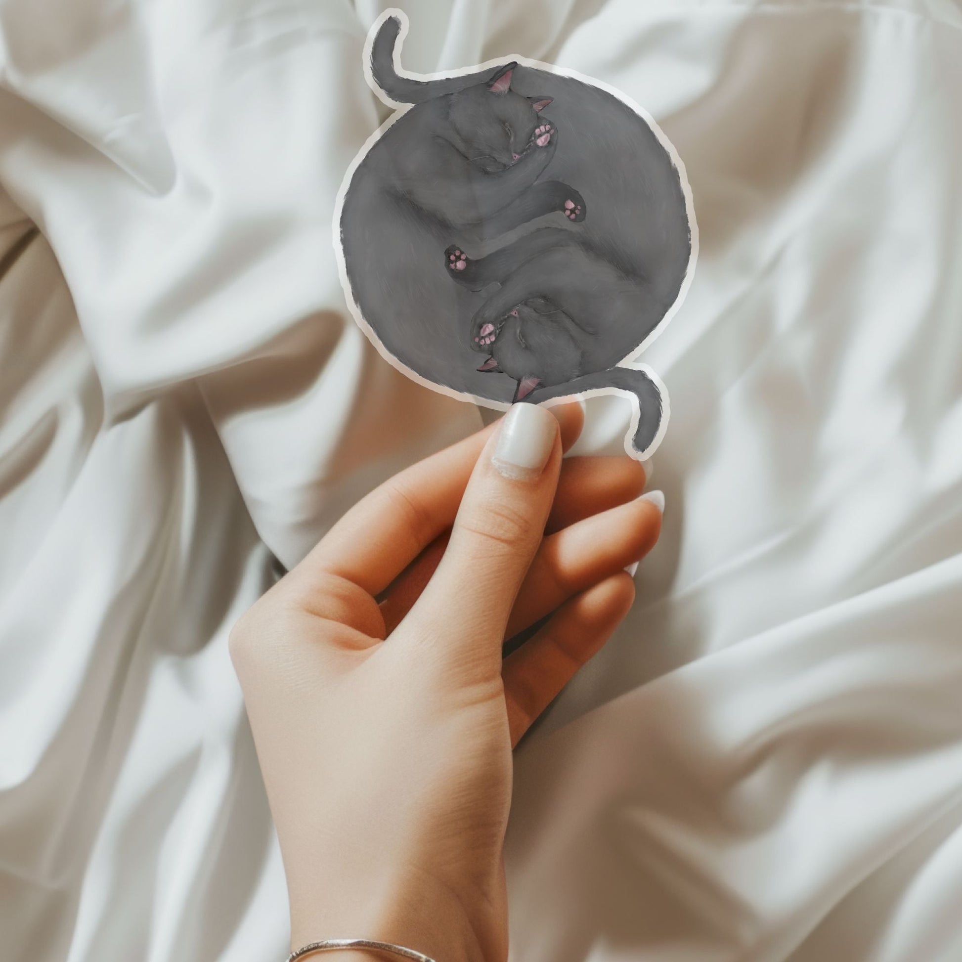 Sleeping Gray Cats Vinyl Sticker - MerikaArt