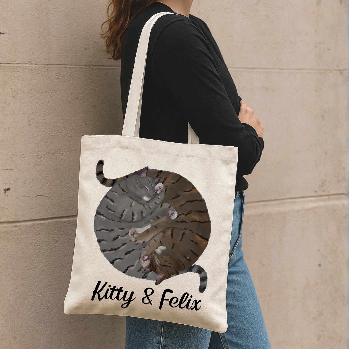 Sleeping Gray Tabby and Brown Tabby Cats Canvas Tote Bag - MerikaArt