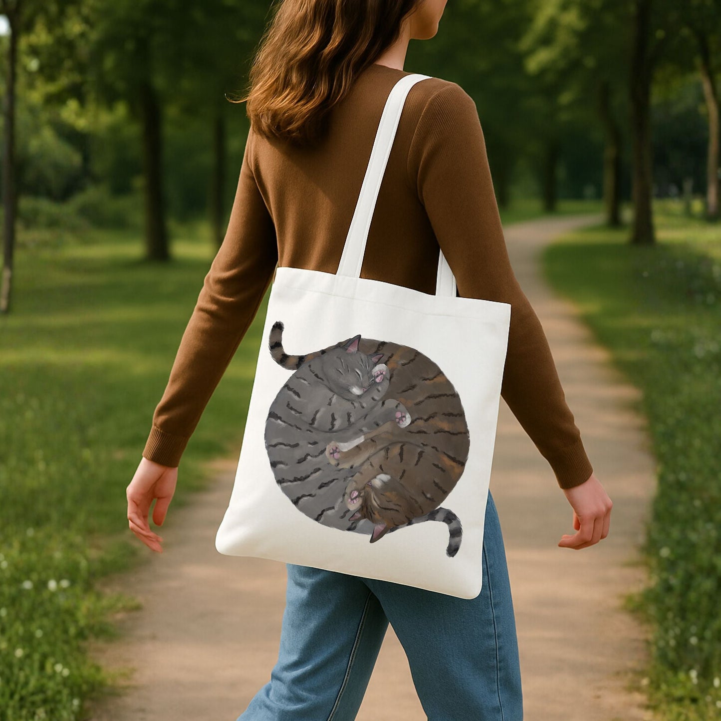 Sleeping Gray Tabby and Brown Tabby Cats Canvas Tote Bag - MerikaArt