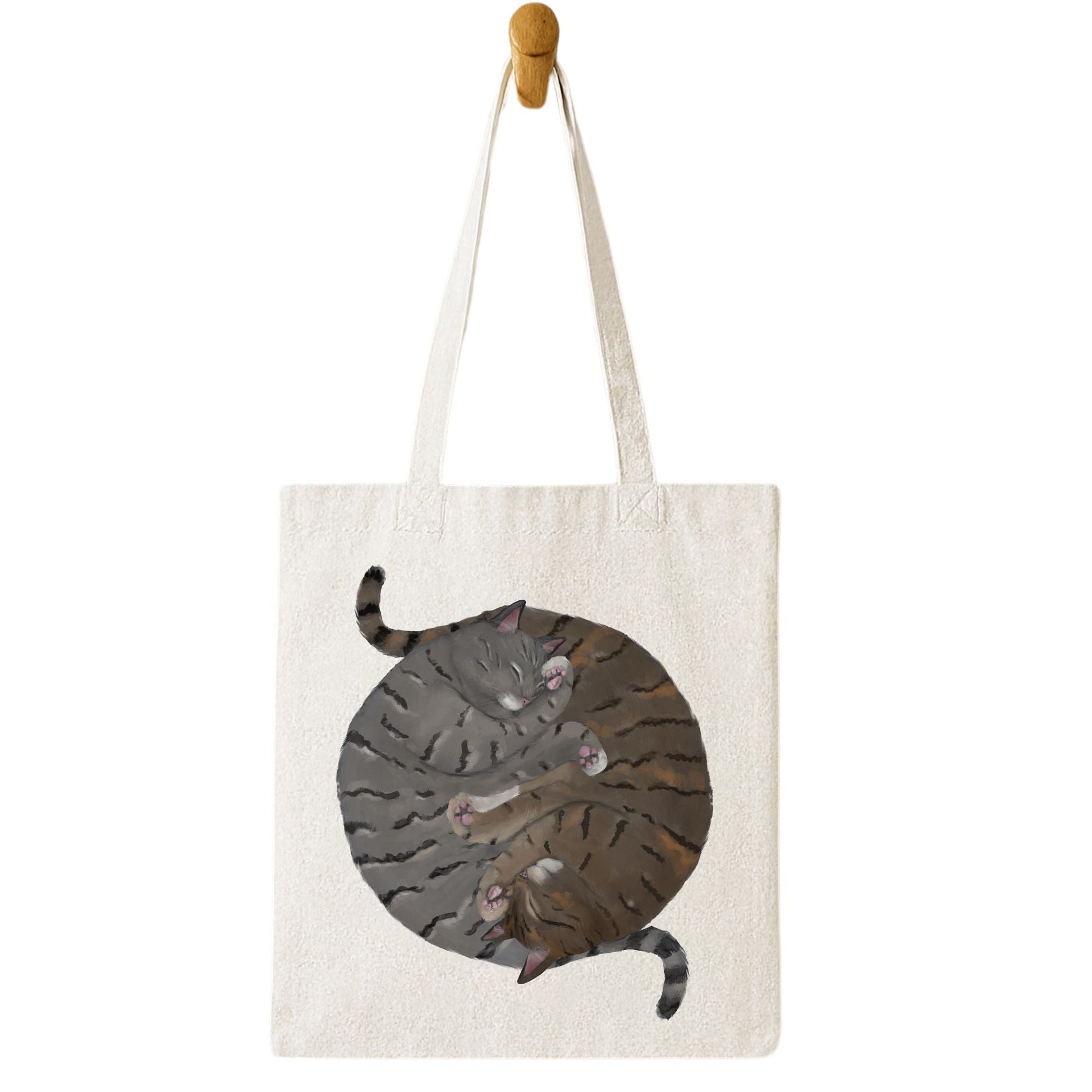 Sleeping Gray Tabby and Brown Tabby Cats Canvas Tote Bag - MerikaArt