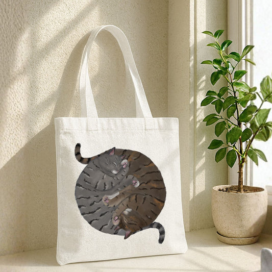 Sleeping Gray Tabby and Brown Tabby Cats Canvas Tote Bag - MerikaArt