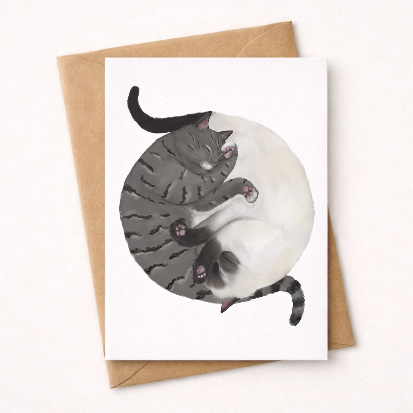 Sleeping Gray Tabby And Siamese Cats Postcard - MerikaArt