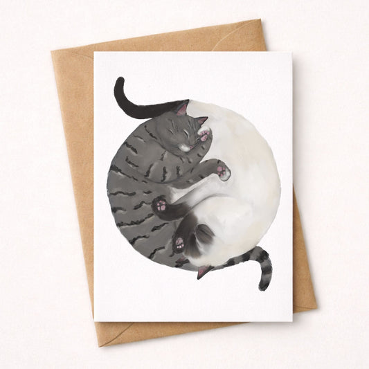 Sleeping Gray Tabby And Siamese Cats Postcard - MerikaArt