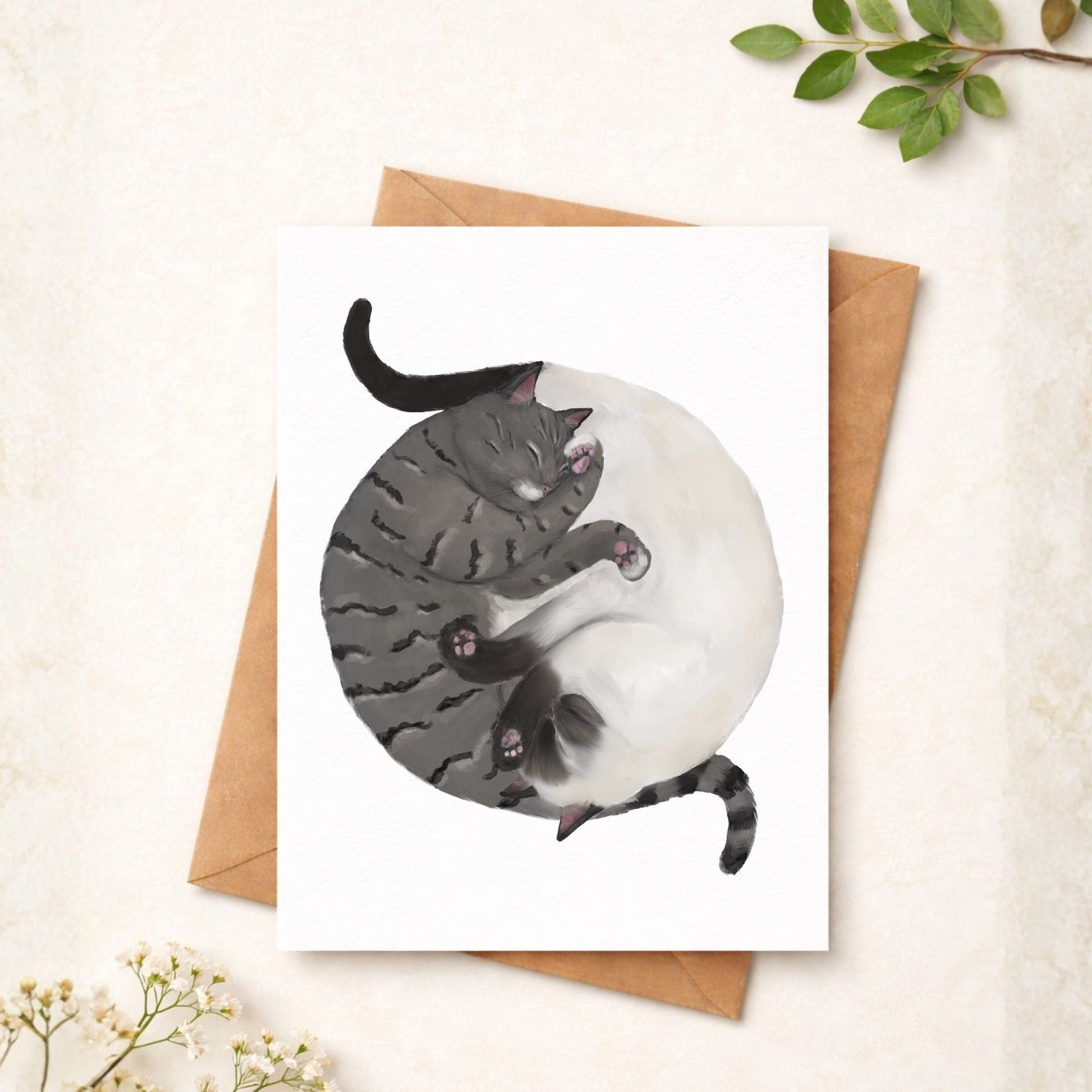 Sleeping Gray Tabby And Siamese Cats Postcard - MerikaArt