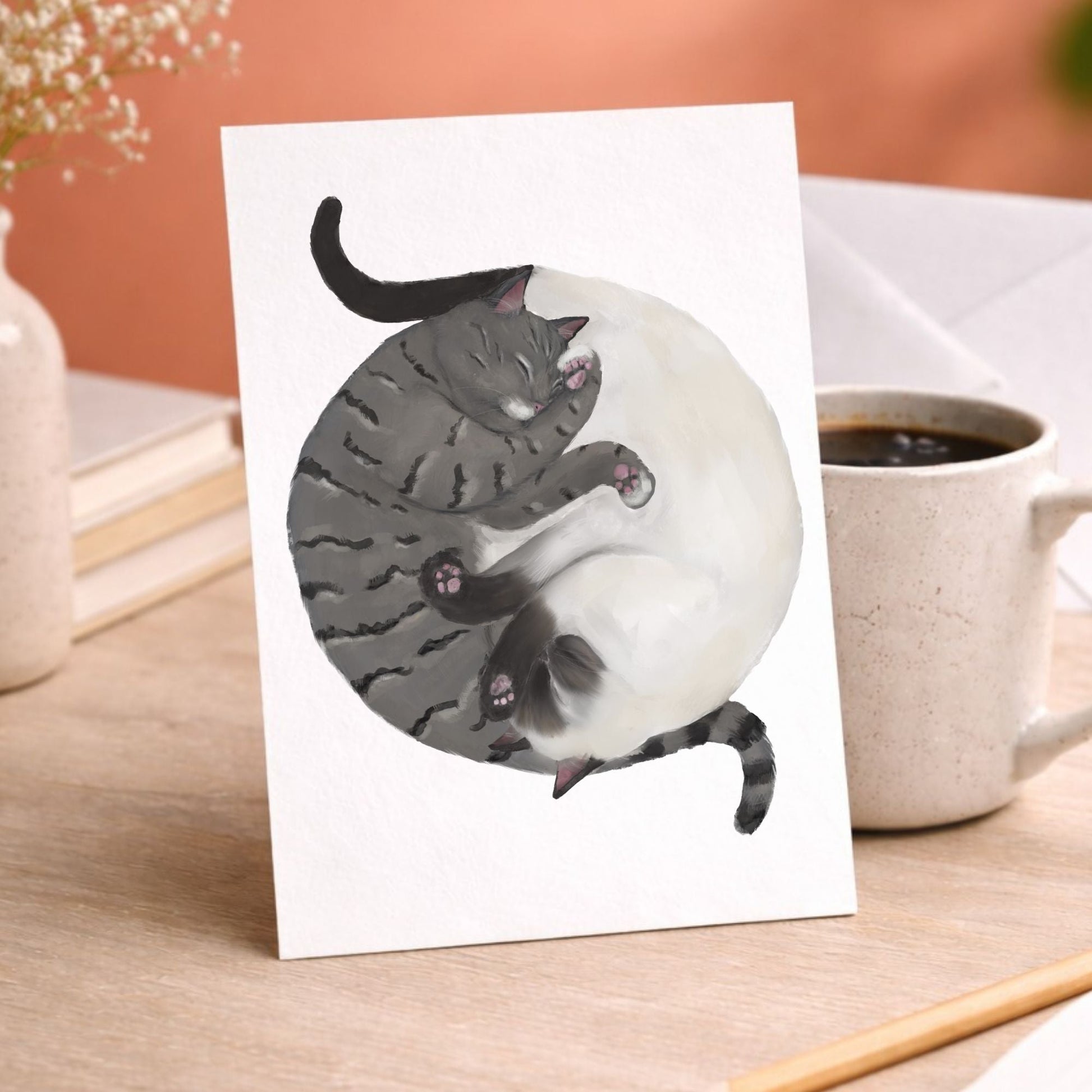 Sleeping Gray Tabby And Siamese Cats Postcard - MerikaArt