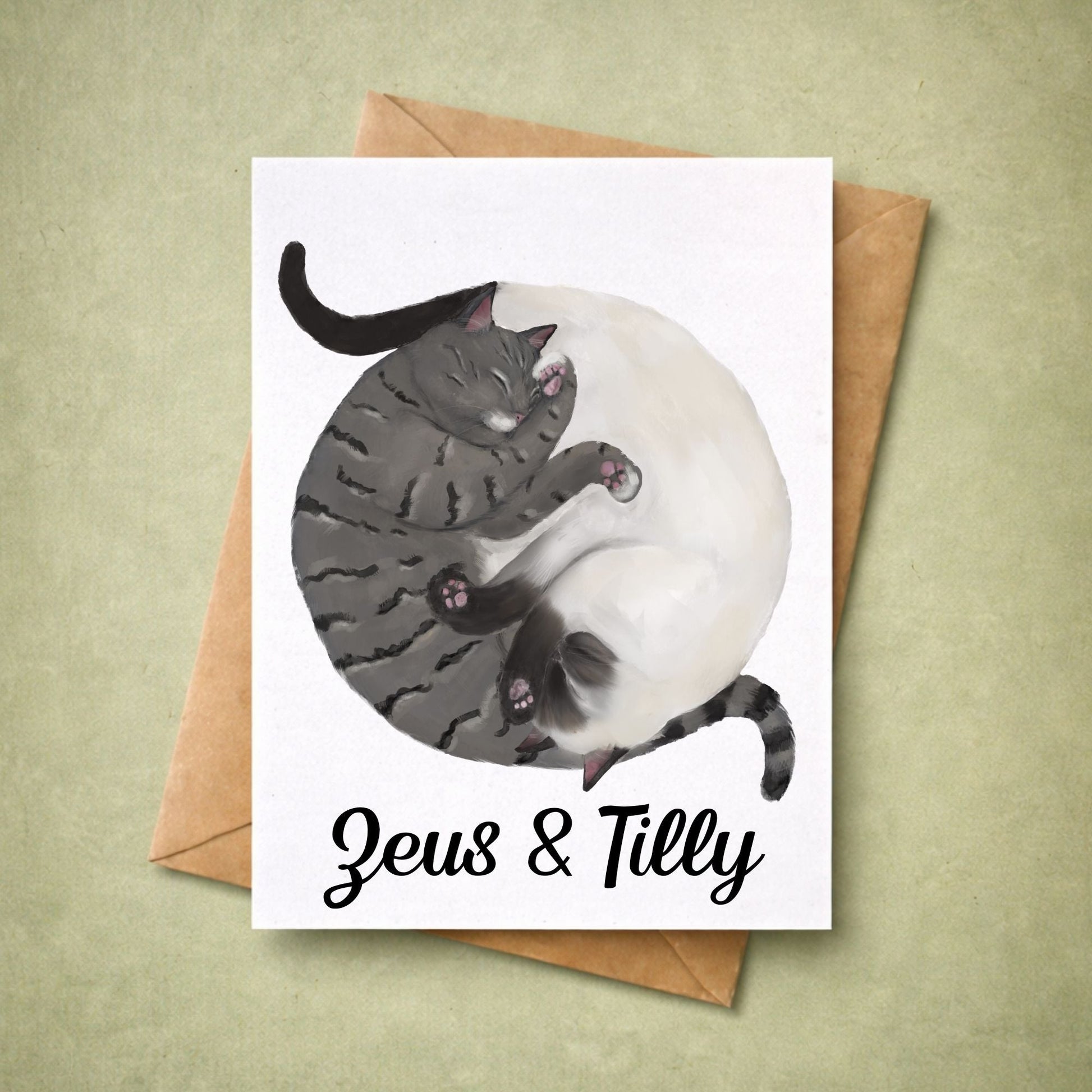 Sleeping Gray Tabby And Siamese Cats Postcard - MerikaArt