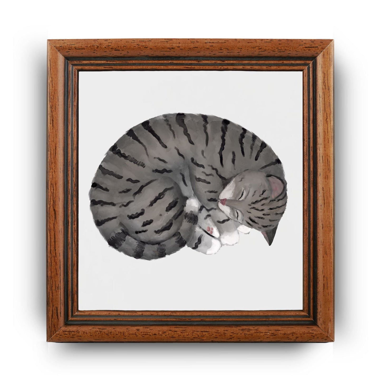 Sleeping Gray Tabby Cat Ceramic Tile - MerikaArt