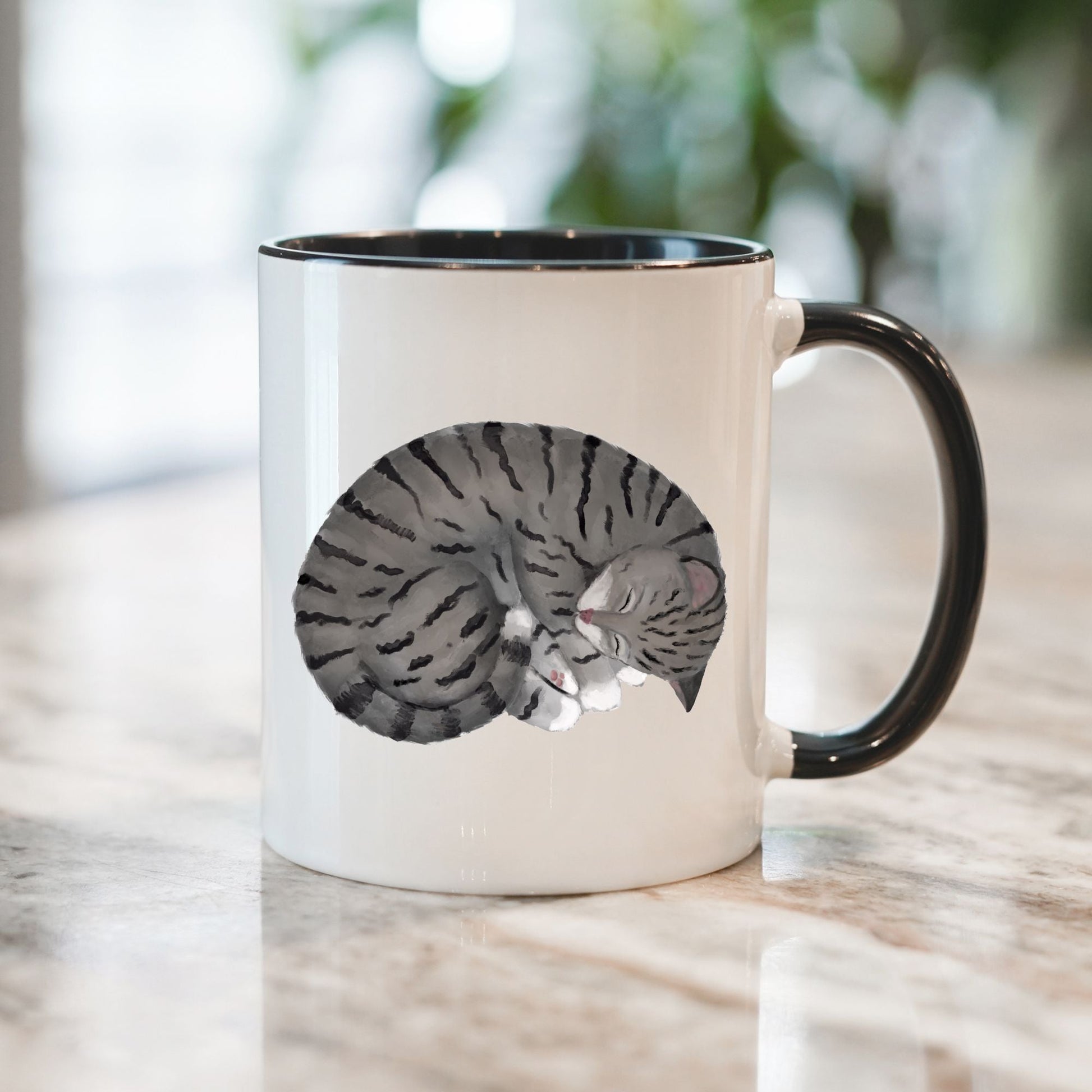 Sleeping Gray Tabby Cat Mug - MerikaArt
