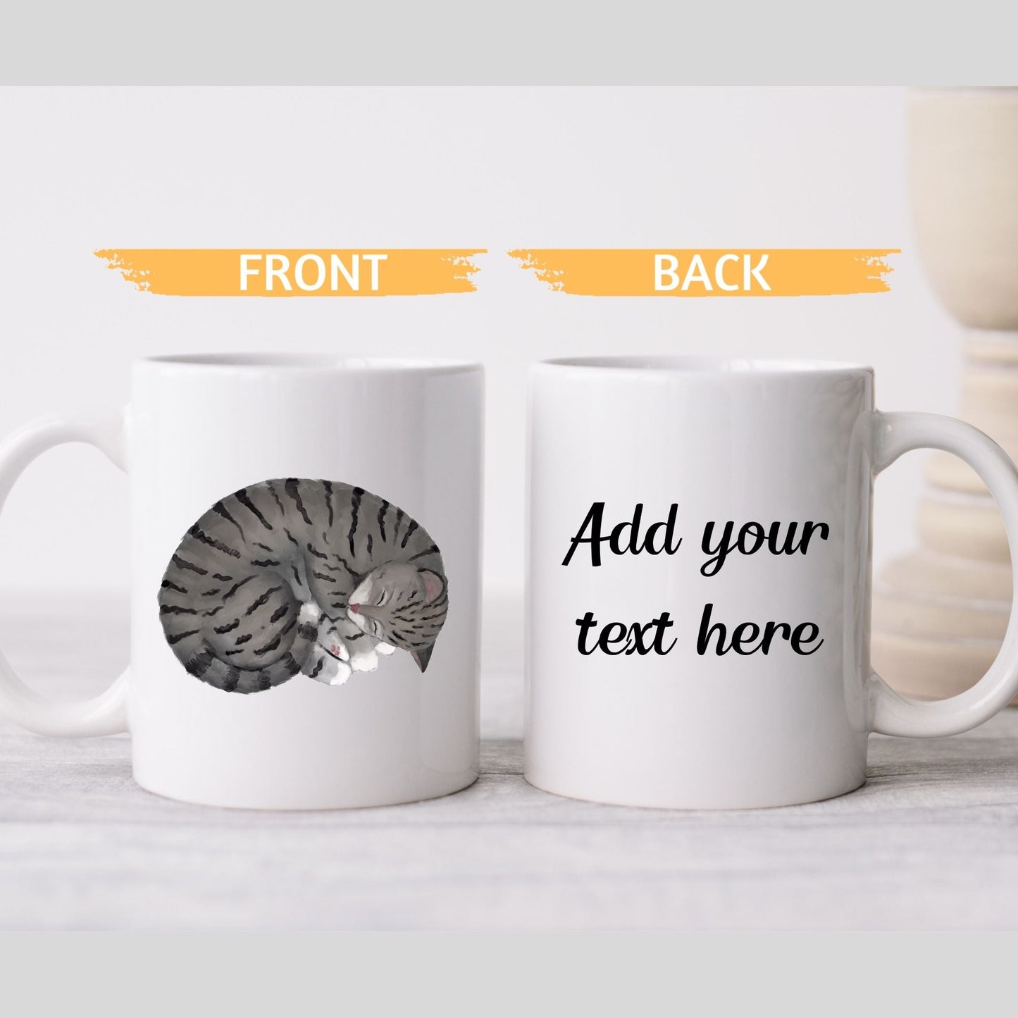 Sleeping Gray Tabby Cat Mug - MerikaArt