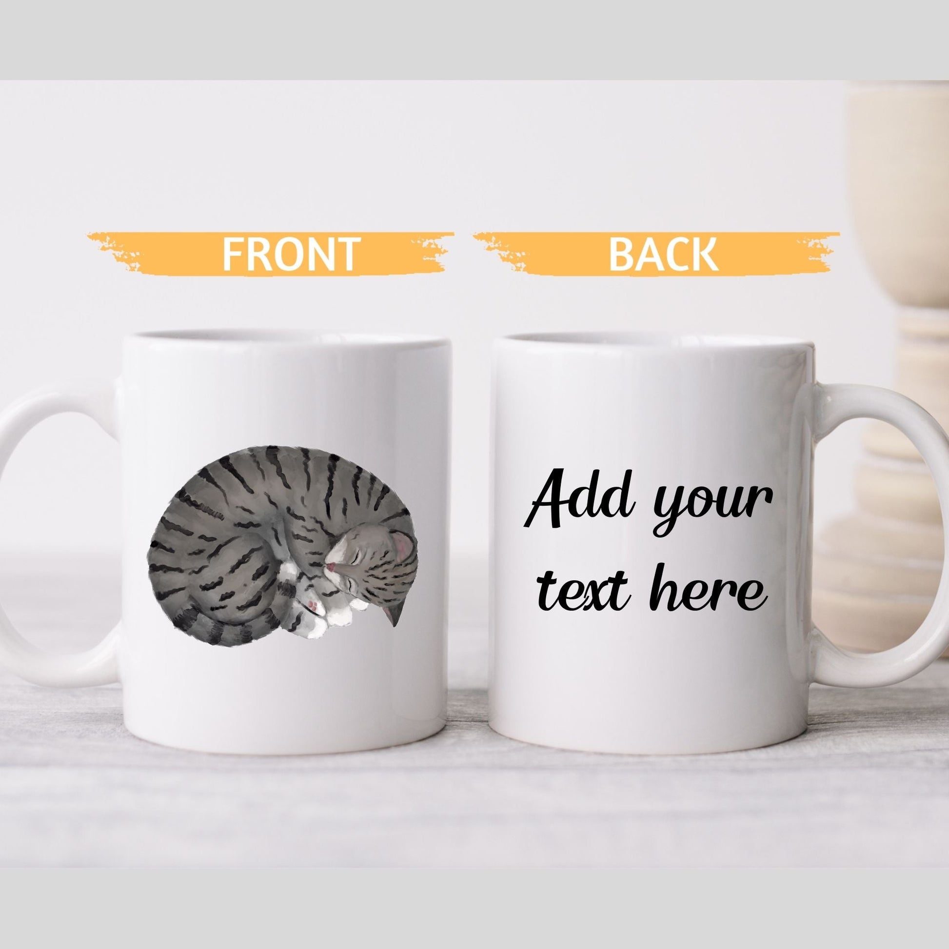 Sleeping Gray Tabby Cat Mug - MerikaArt