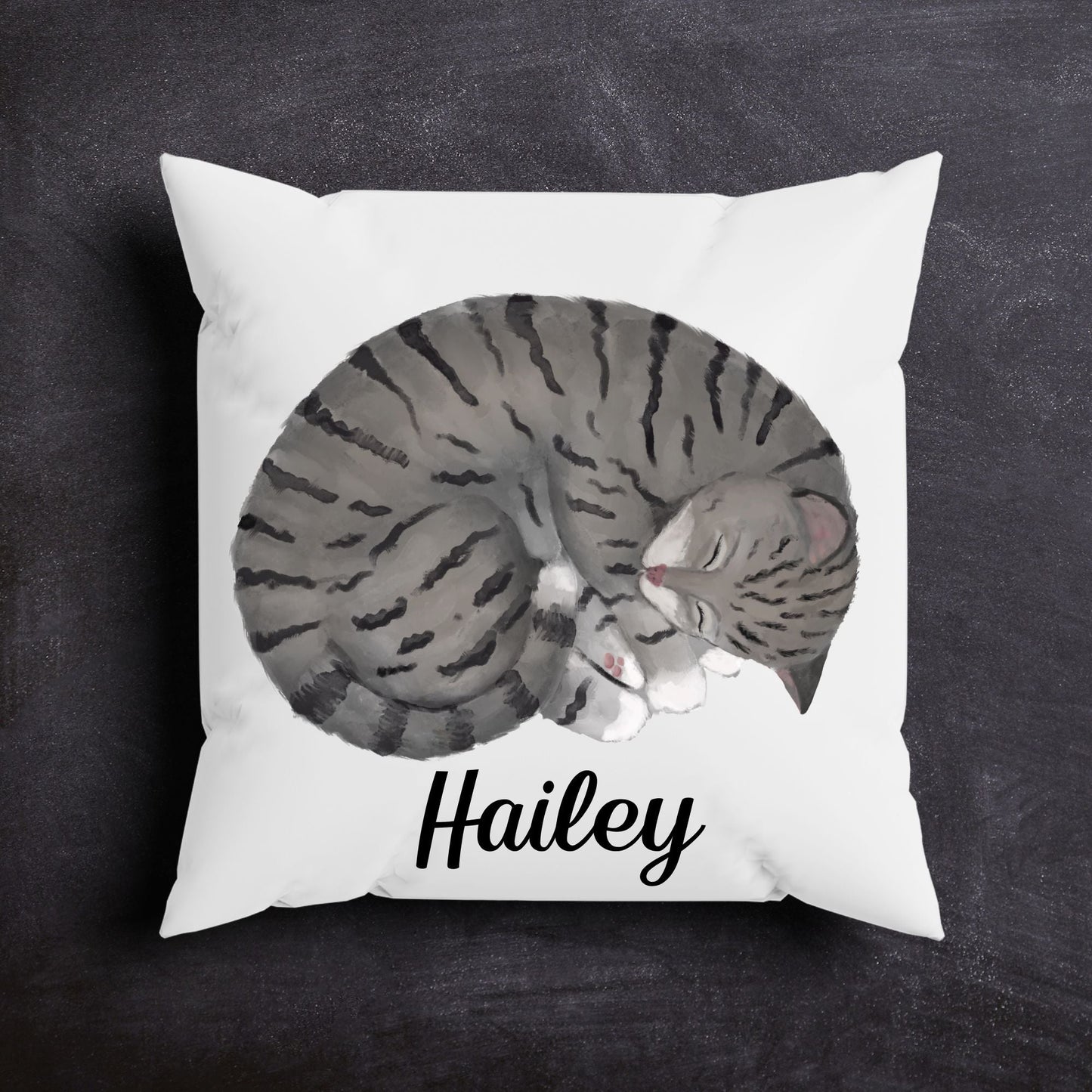 Sleeping Gray Tabby Cat Pillow - MerikaArt
