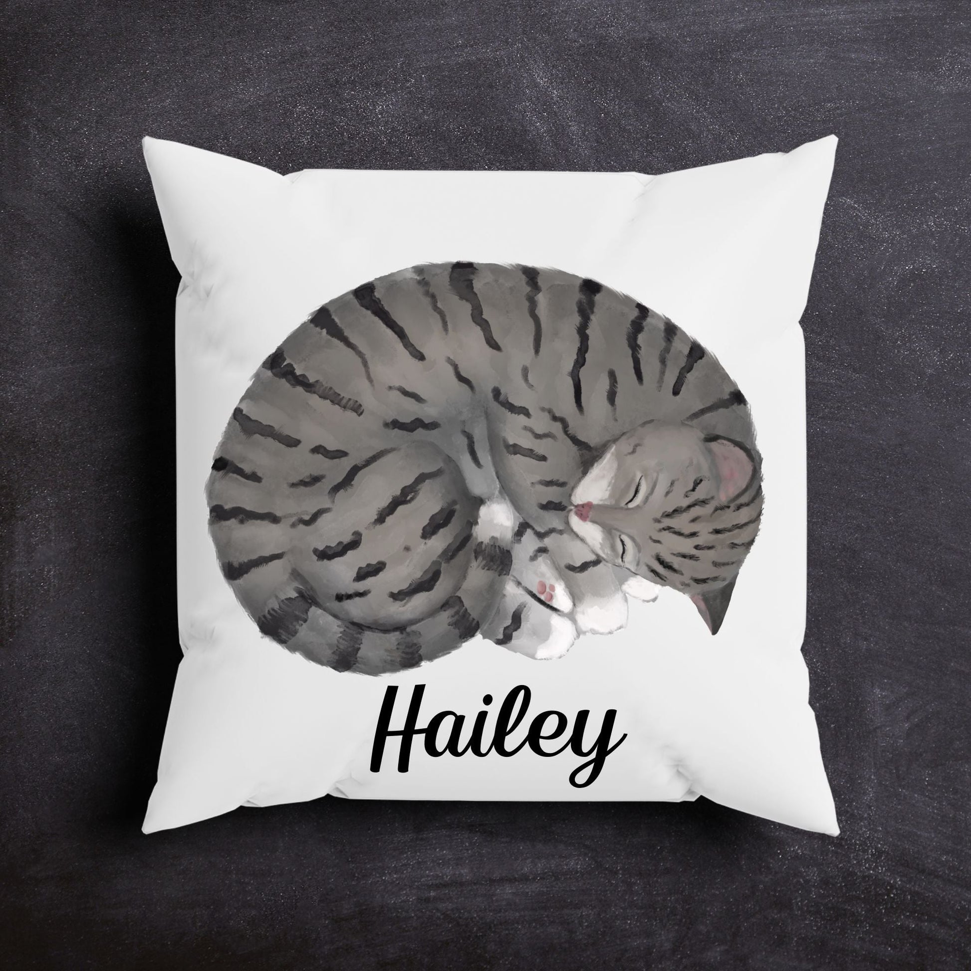 Sleeping Gray Tabby Cat Pillow - MerikaArt