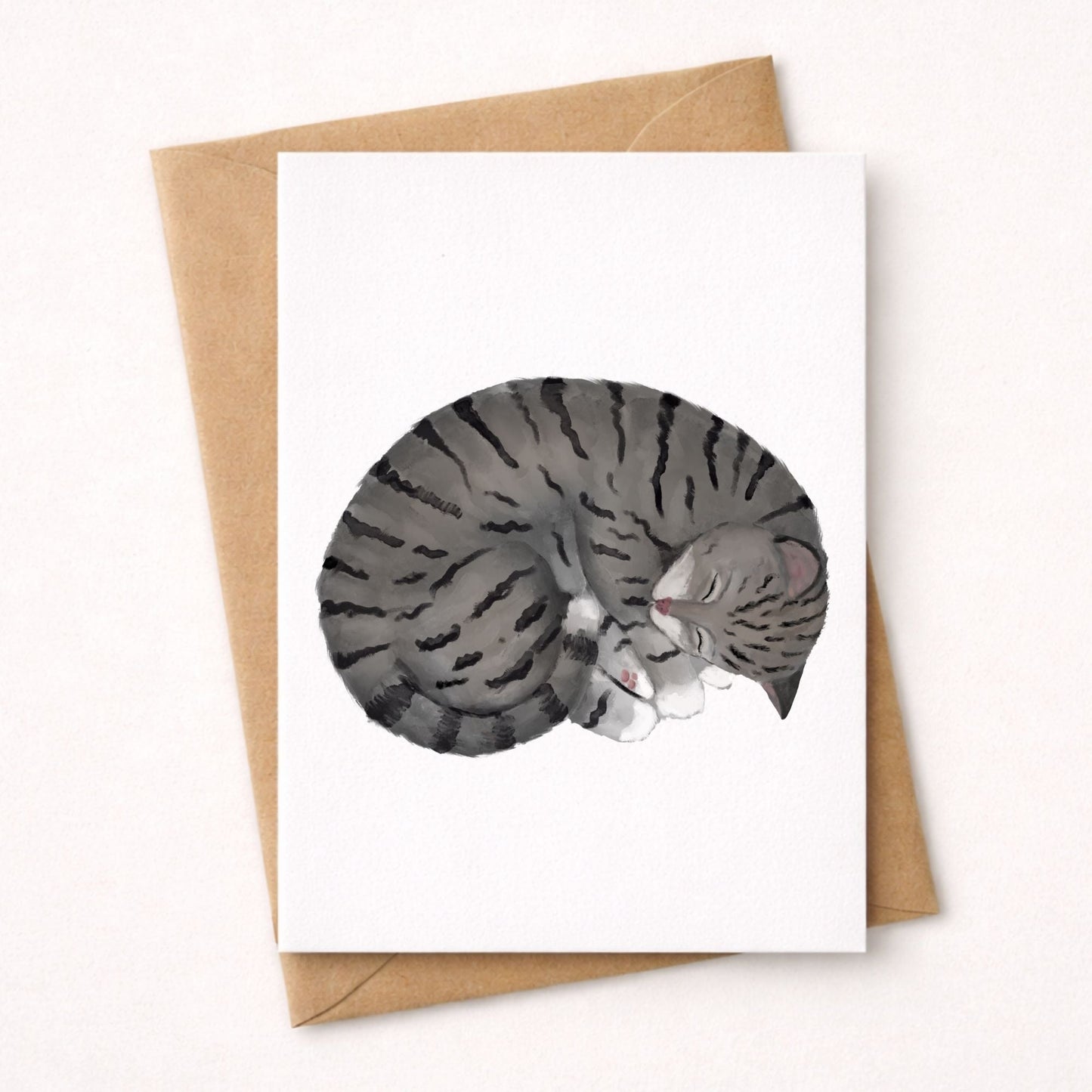 Sleeping Gray Tabby Cat Postcard - MerikaArt