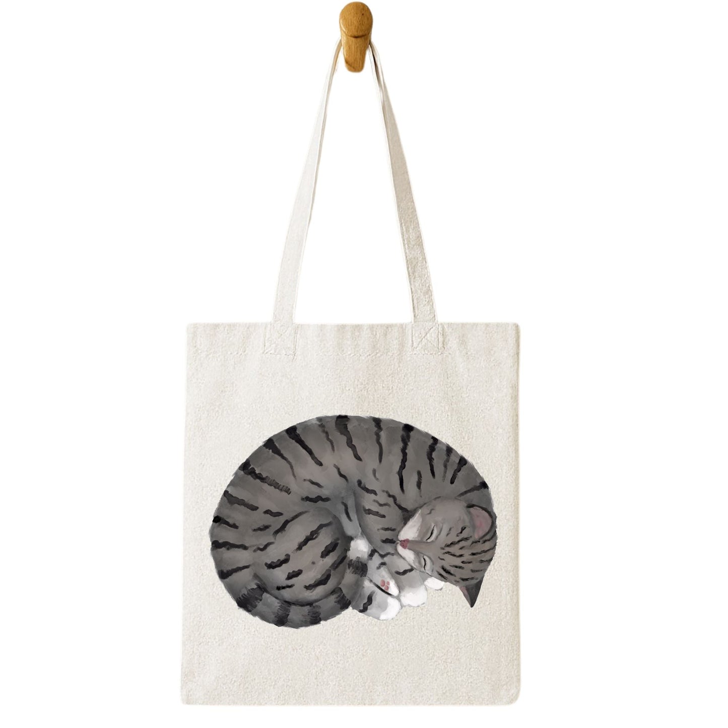 Sleeping Gray Tabby Cat Tote Bag - MerikaArt