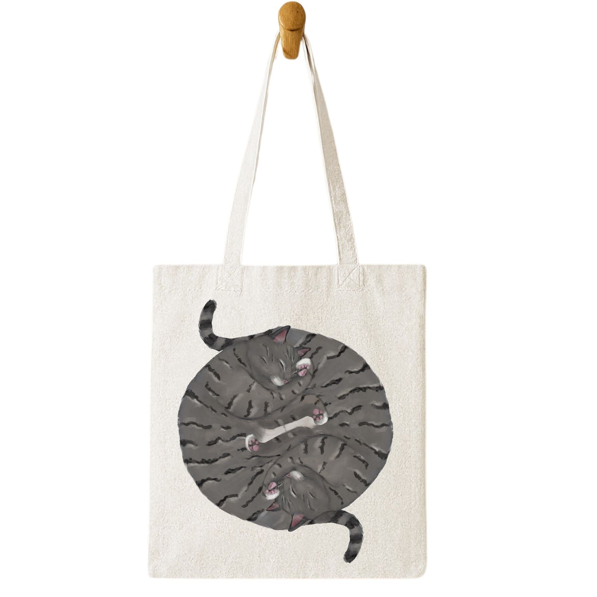 Sleeping Gray Tabby Cats Canvas Tote Bag - MerikaArt