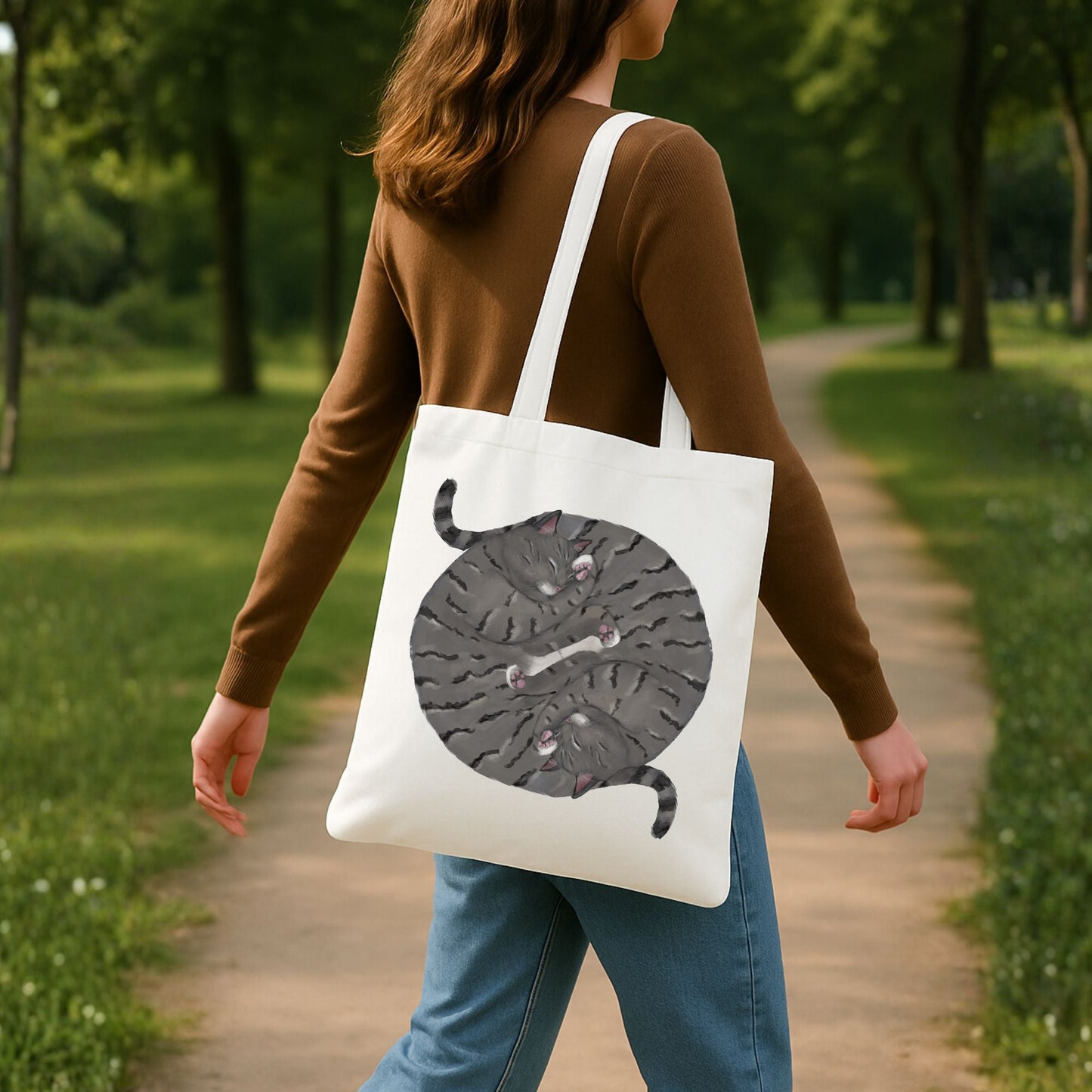 Sleeping Gray Tabby Cats Canvas Tote Bag - MerikaArt