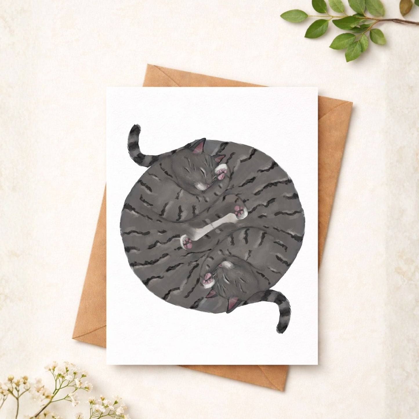 Sleeping Gray Tabby Cats Postcard - MerikaArt