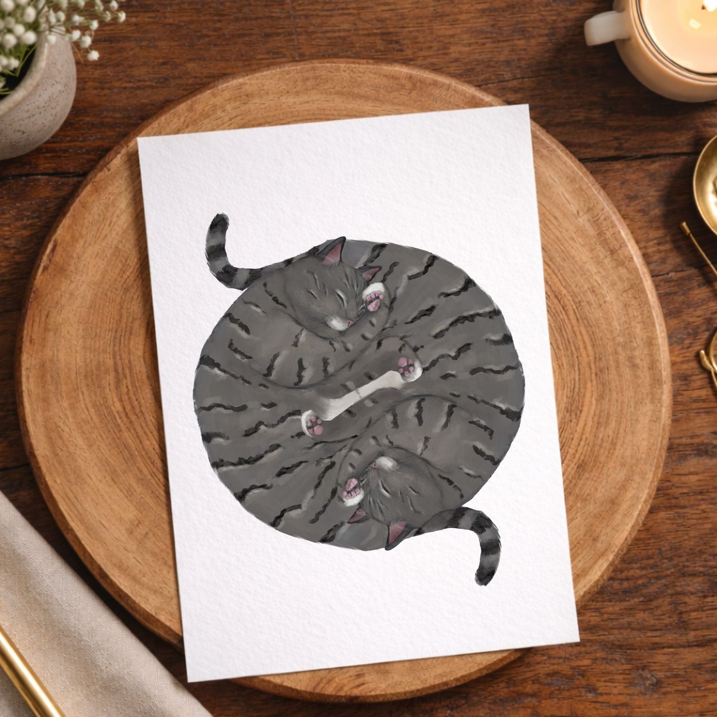 Sleeping Gray Tabby Cats Postcard - MerikaArt