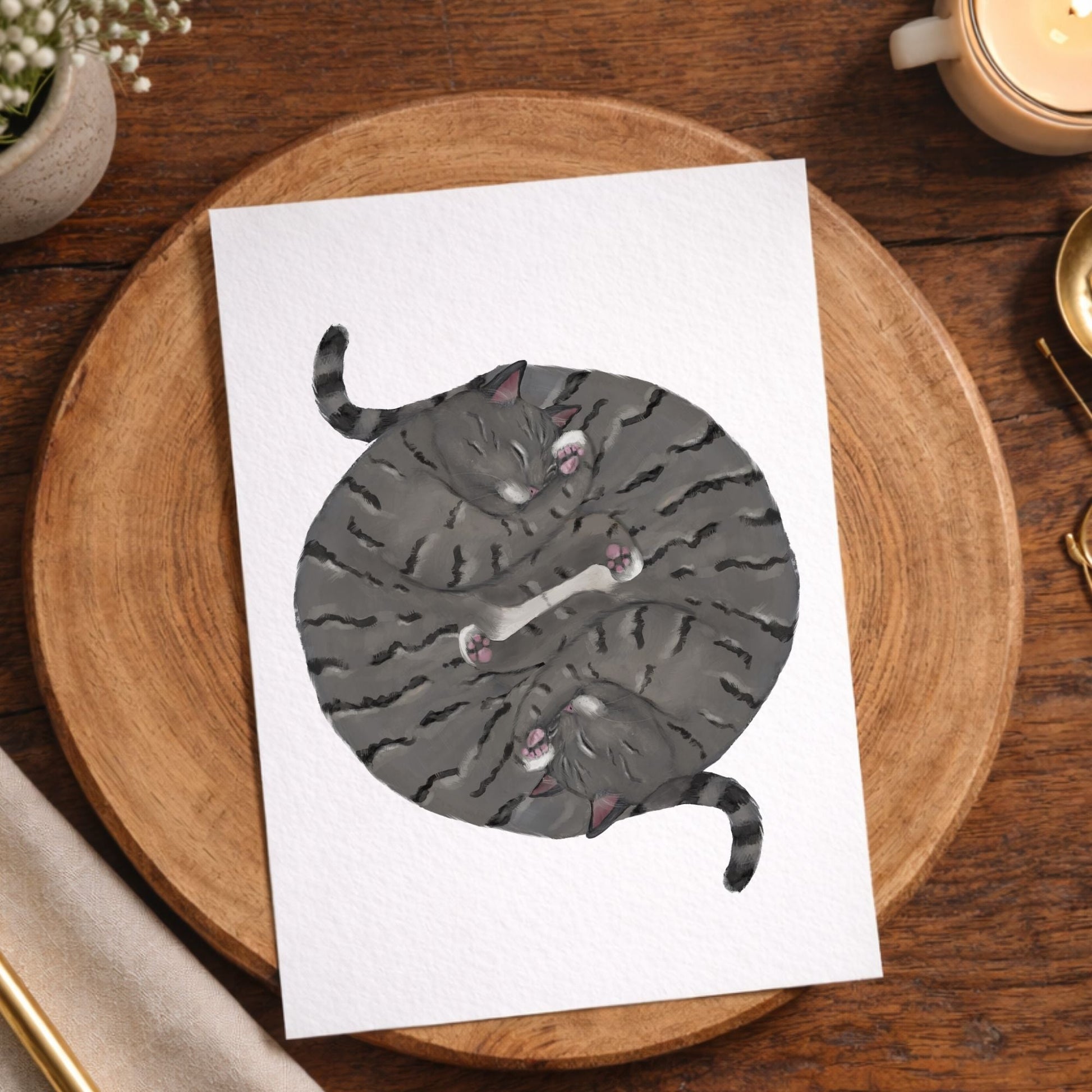 Sleeping Gray Tabby Cats Postcard - MerikaArt