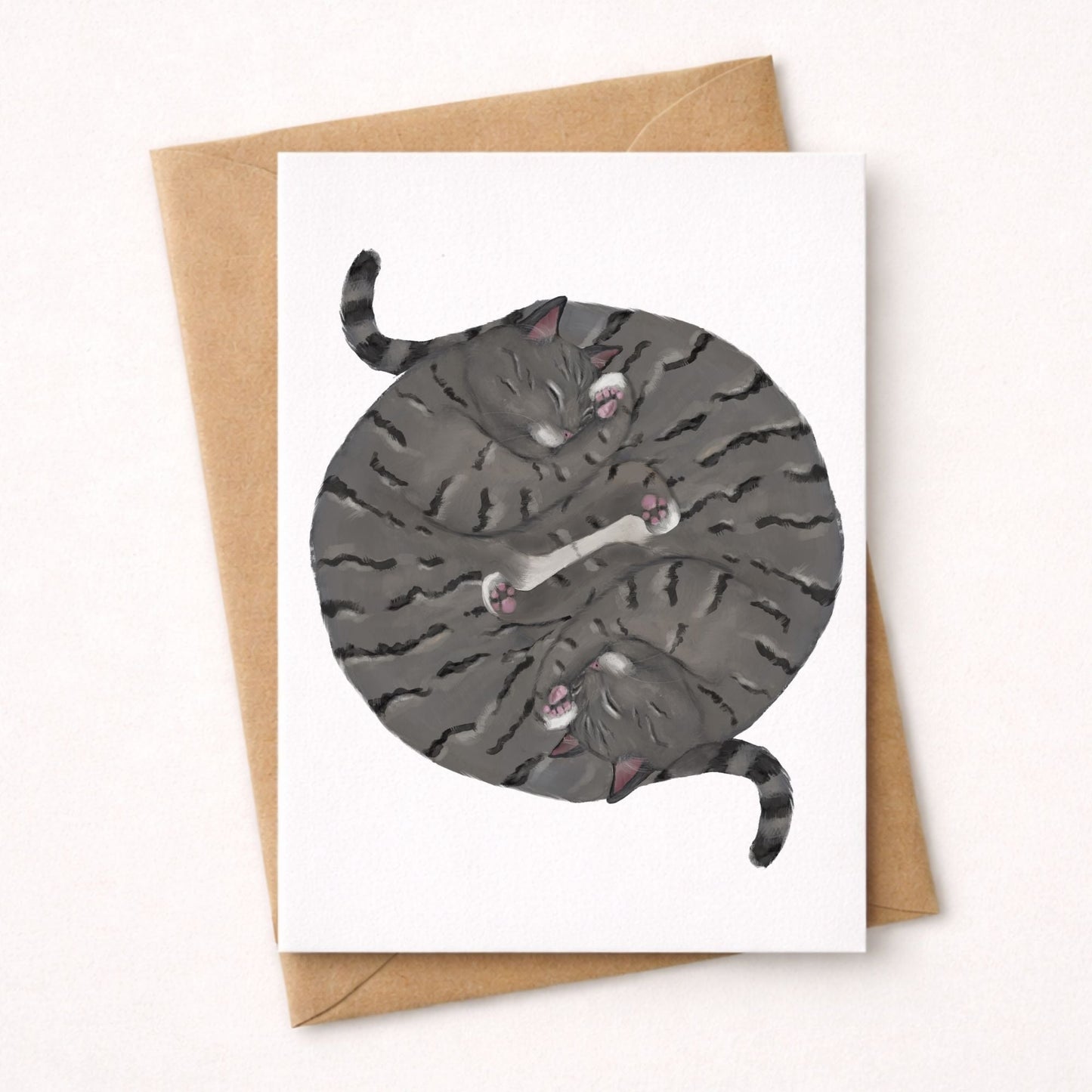 Sleeping Gray Tabby Cats Postcard - MerikaArt