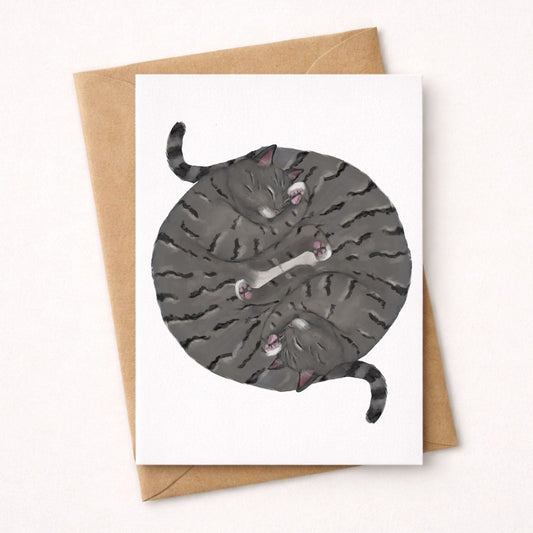 Sleeping Gray Tabby Cats Postcard - MerikaArt