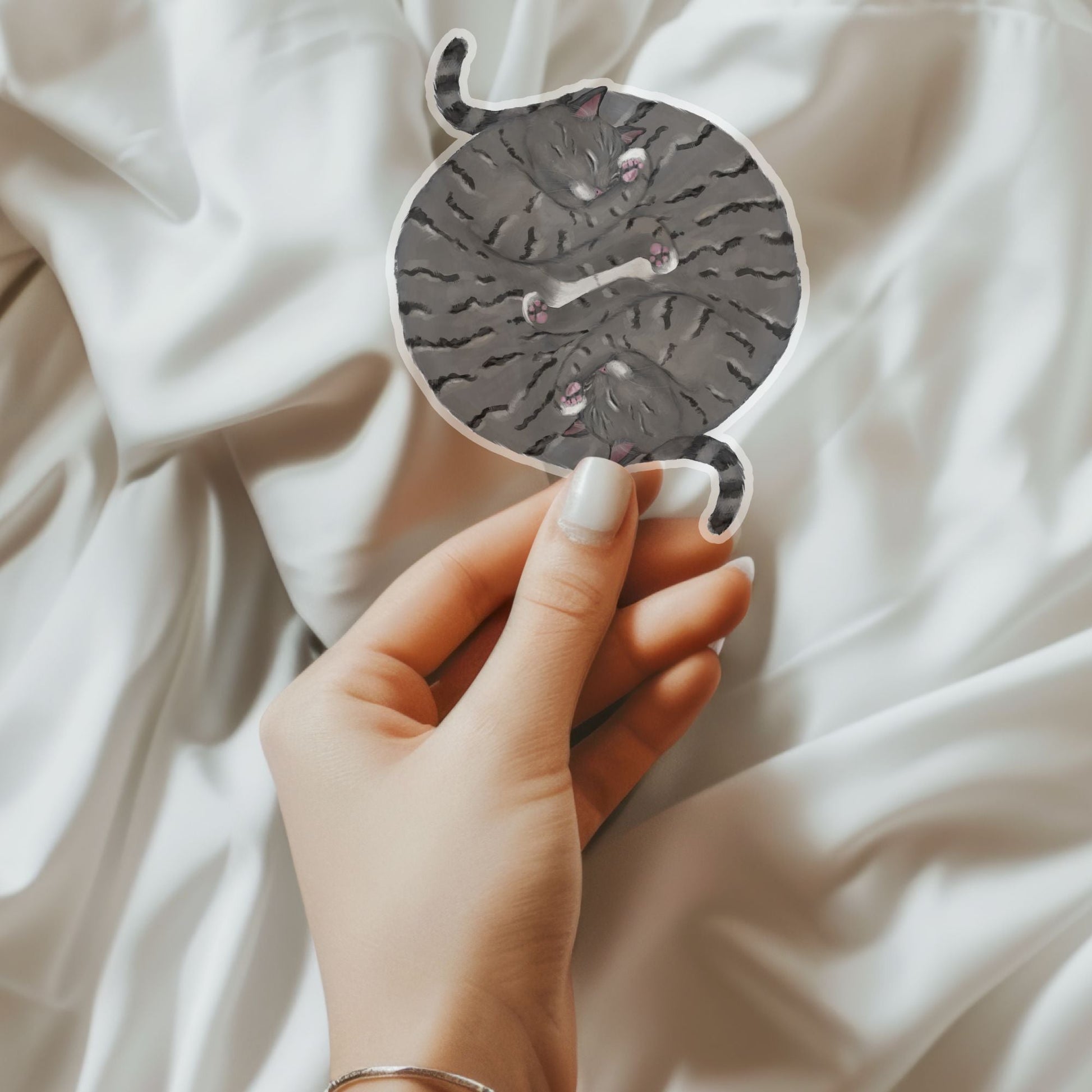 Sleeping Gray Tabby Cats Vinyl Sticker - MerikaArt