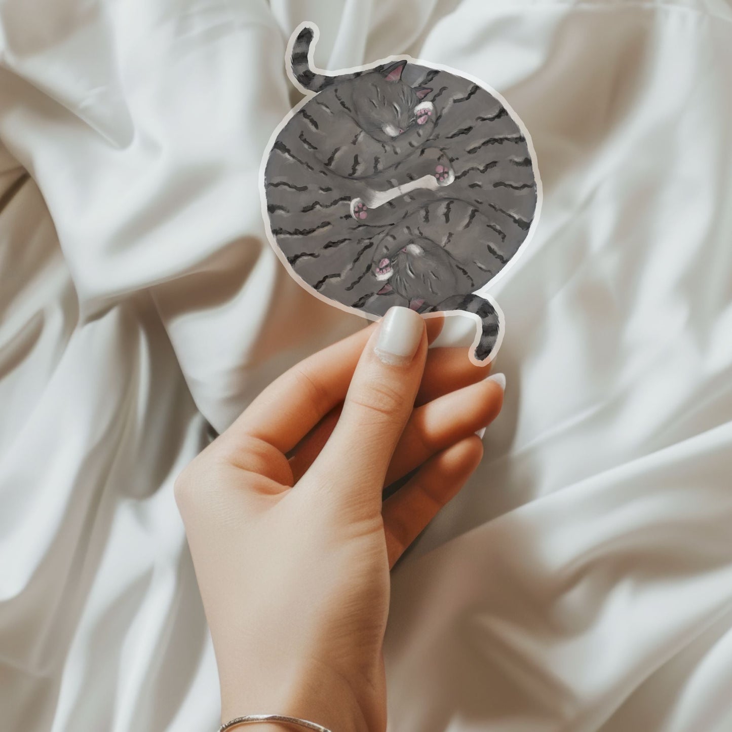 Sleeping Gray Tabby Cats Vinyl Sticker - MerikaArt