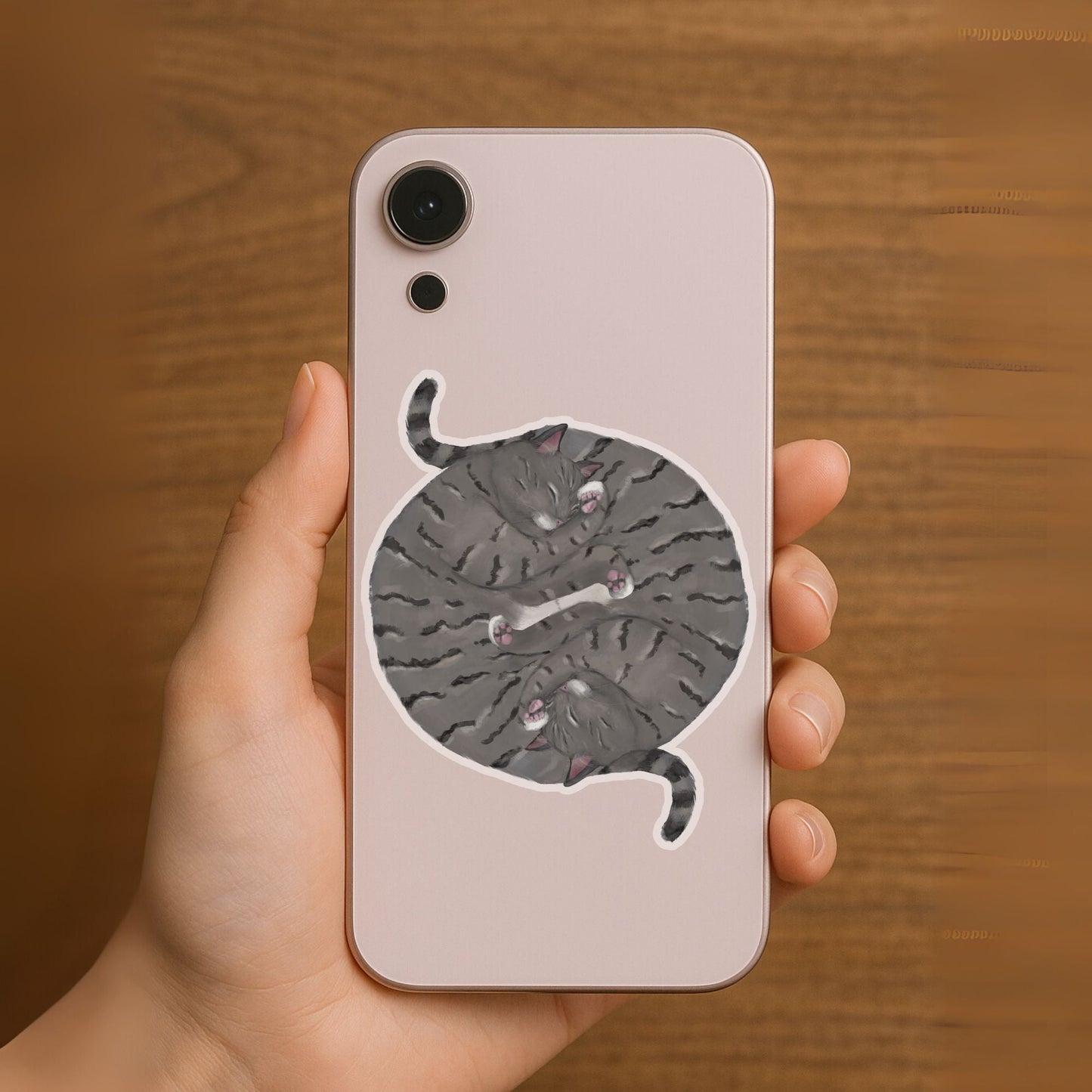 Sleeping Gray Tabby Cats Vinyl Sticker - MerikaArt