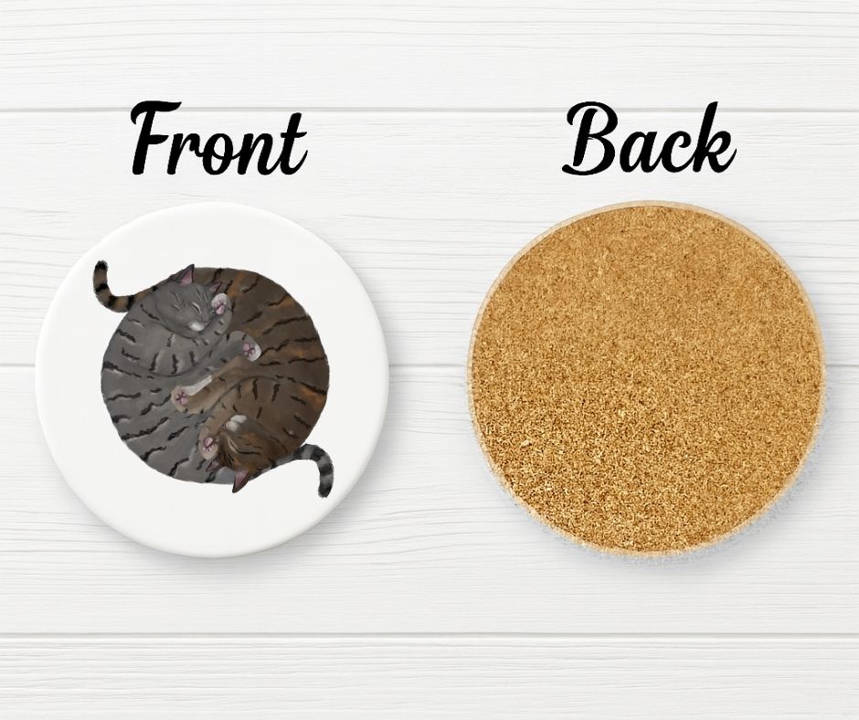Sleeping Grey and Brown Tabby Cats Ceramic Coaster - MerikaArt