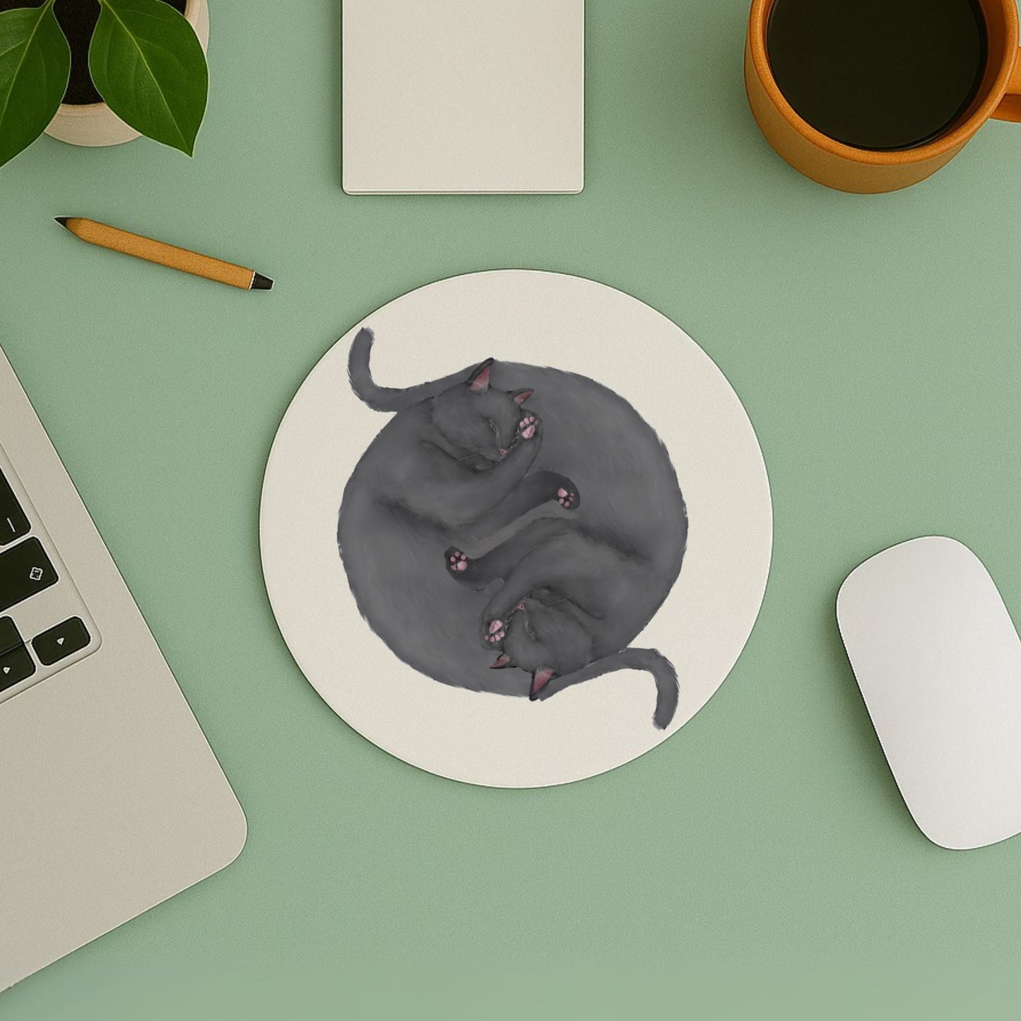 Sleeping Grey Cats Mousepad - MerikaArt