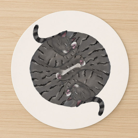 Sleeping Grey Tabby Cats Mousepad - MerikaArt