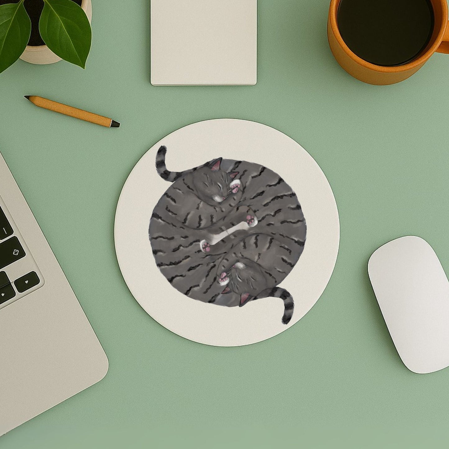 Sleeping Grey Tabby Cats Mousepad - MerikaArt