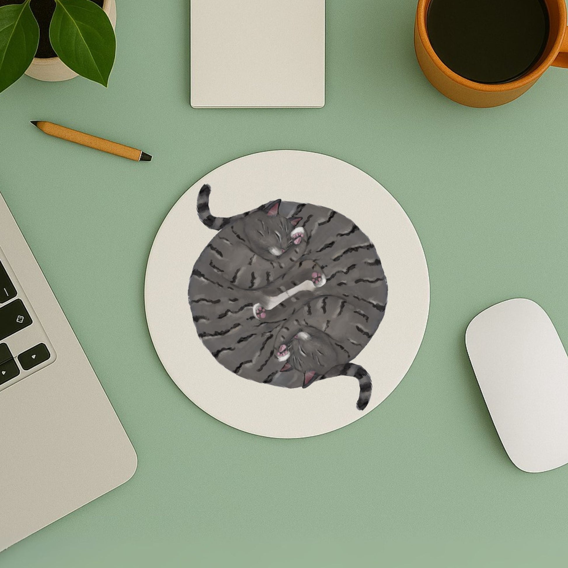 Sleeping Grey Tabby Cats Mousepad - MerikaArt