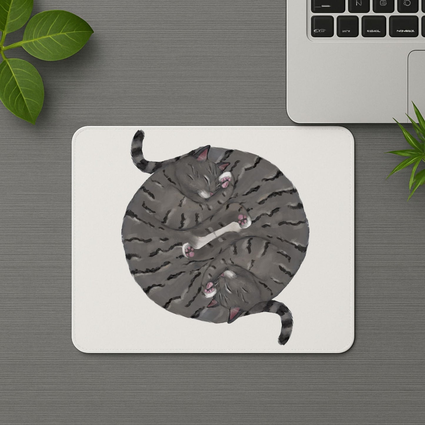 Sleeping Grey Tabby Cats Mousepad - MerikaArt