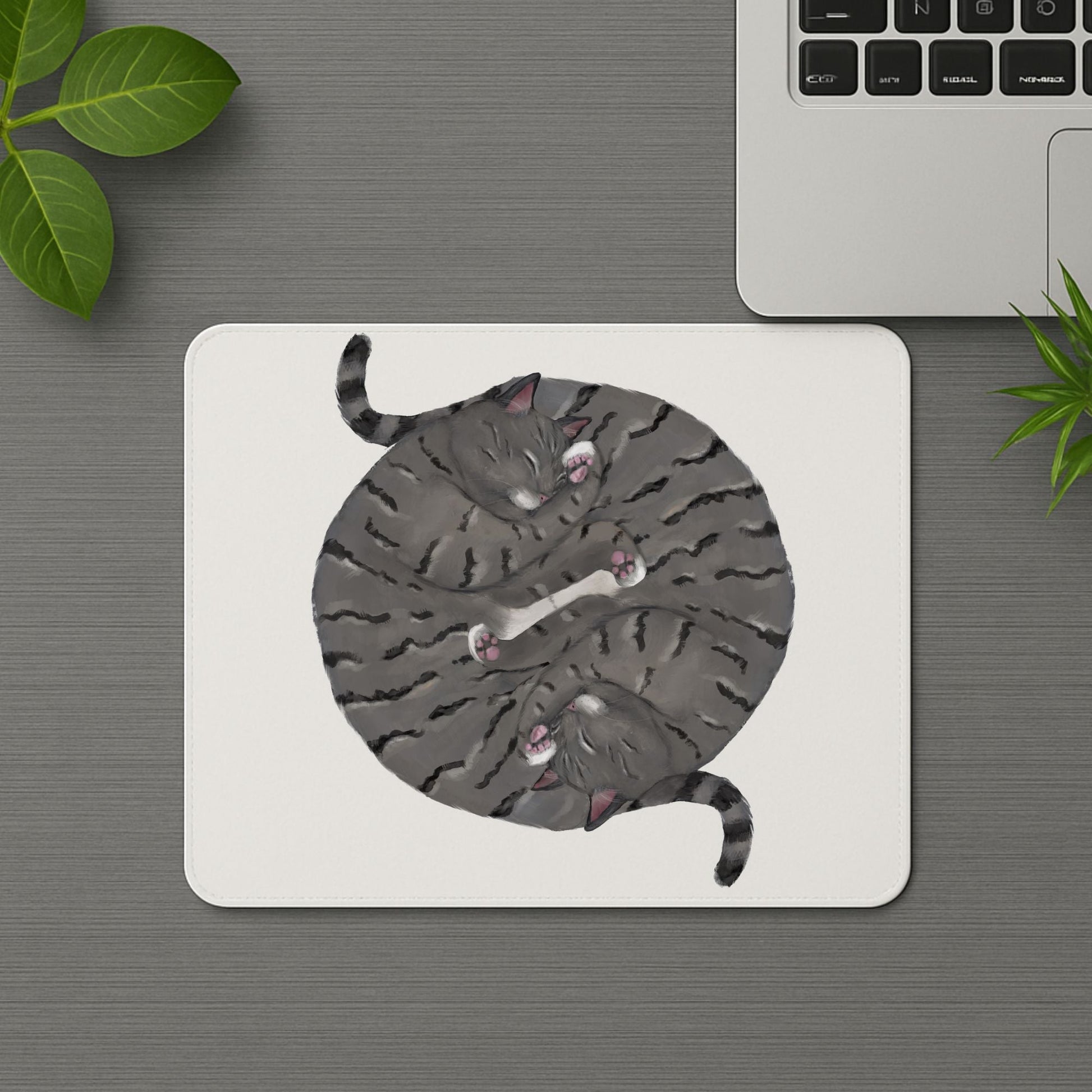 Sleeping Grey Tabby Cats Mousepad - MerikaArt