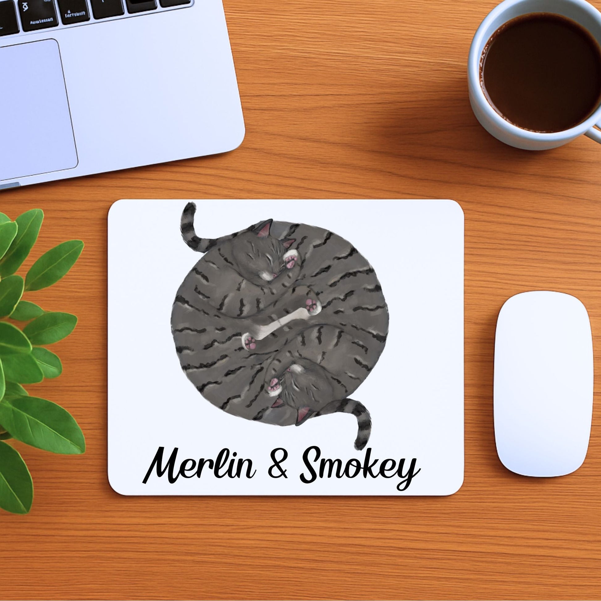 Sleeping Grey Tabby Cats Mousepad - MerikaArt