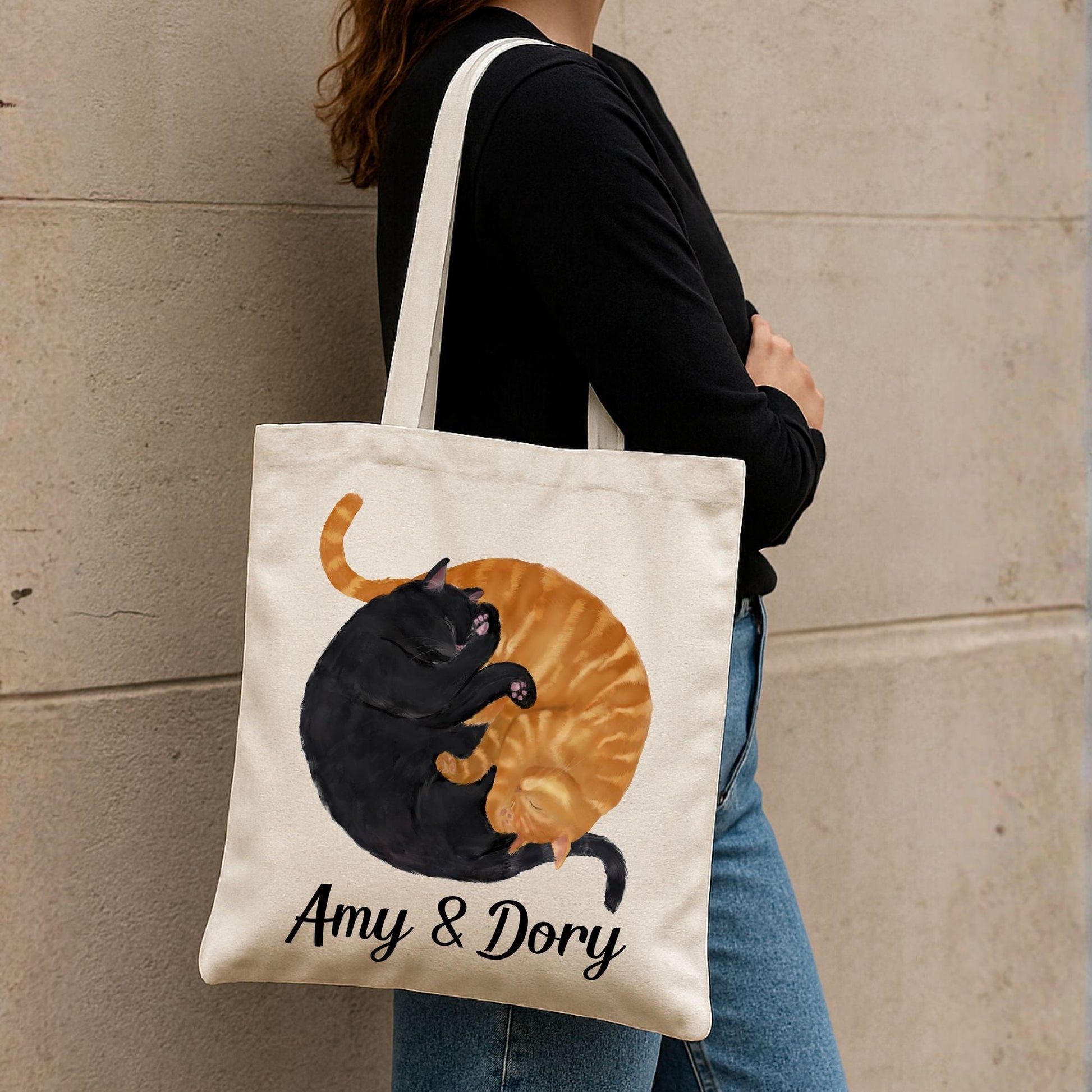 Sleeping Orange and Black Cats Canvas Tote Bag - MerikaArt