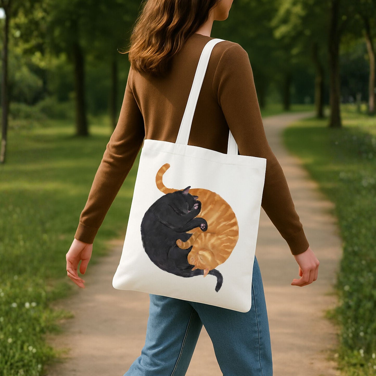 Sleeping Orange and Black Cats Canvas Tote Bag - MerikaArt