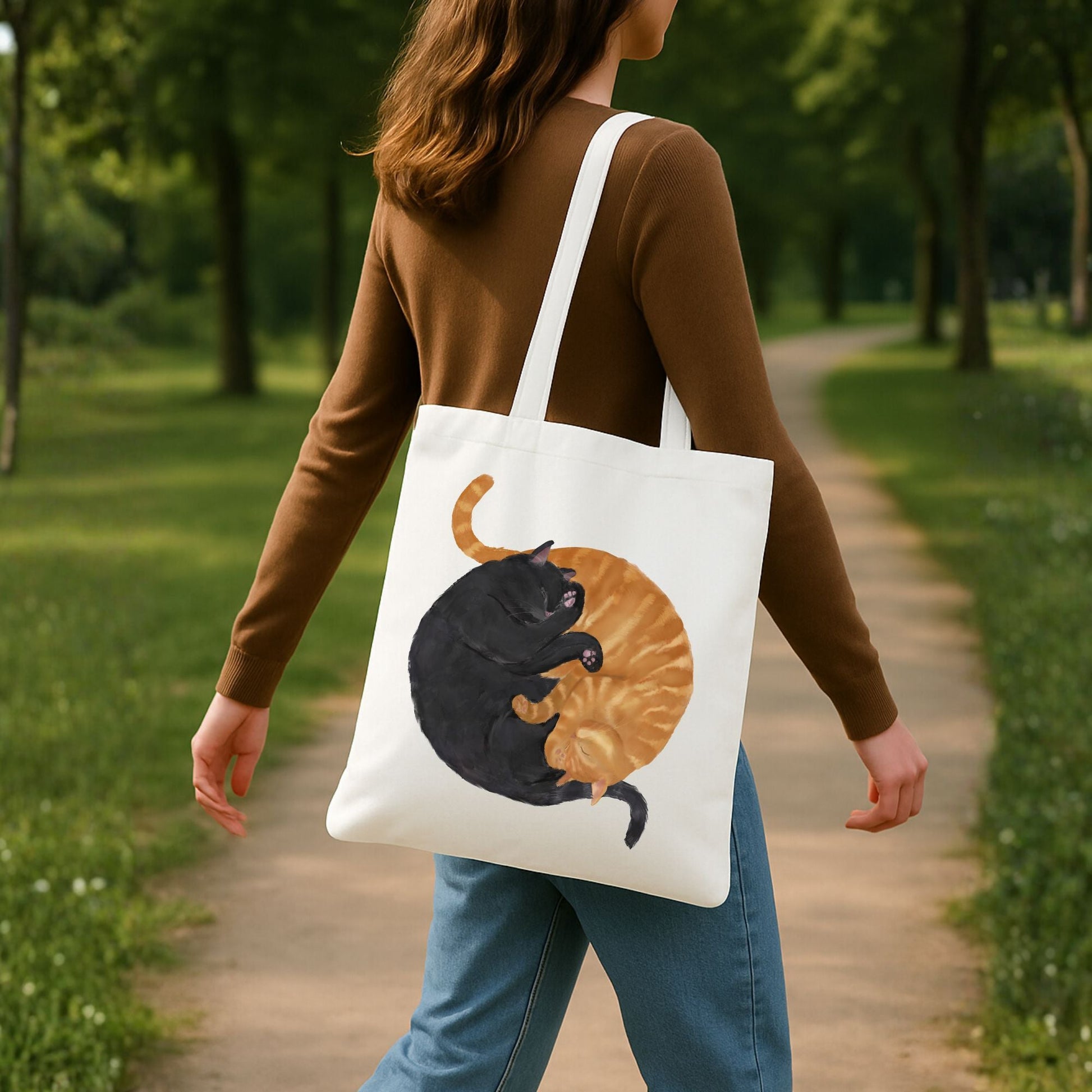 Sleeping Orange and Black Cats Canvas Tote Bag - MerikaArt