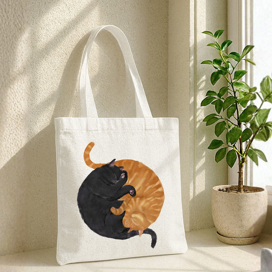 Sleeping Orange and Black Cats Canvas Tote Bag - MerikaArt