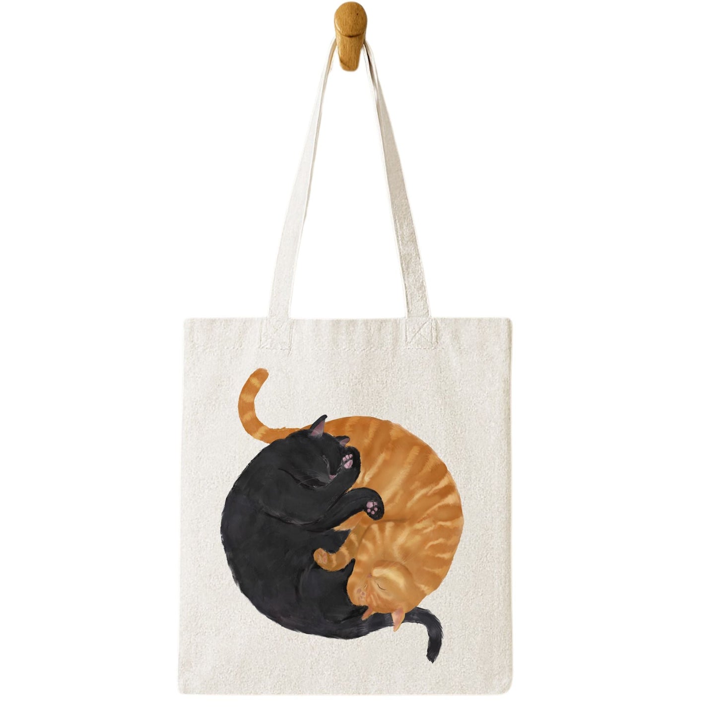 Sleeping Orange and Black Cats Canvas Tote Bag - MerikaArt