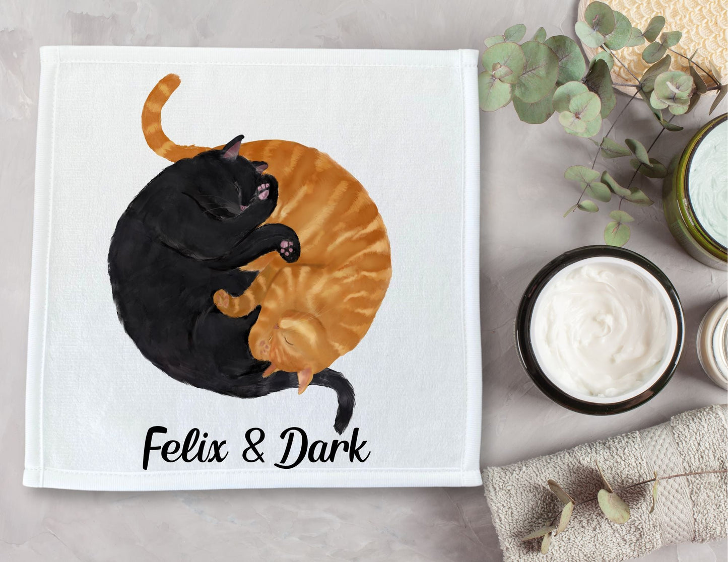 Sleeping Orange and Black Cats Washcloth - MerikaArt